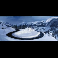 Winter mountain road panorama, curvy, snowy, Colorado :: 30082wRDS550winterjpg